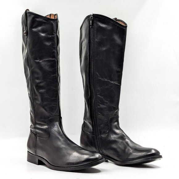 Frye Wmn Melissa Button Zipper Black Leather Equestrian Riding Tall Boots sz 8.5